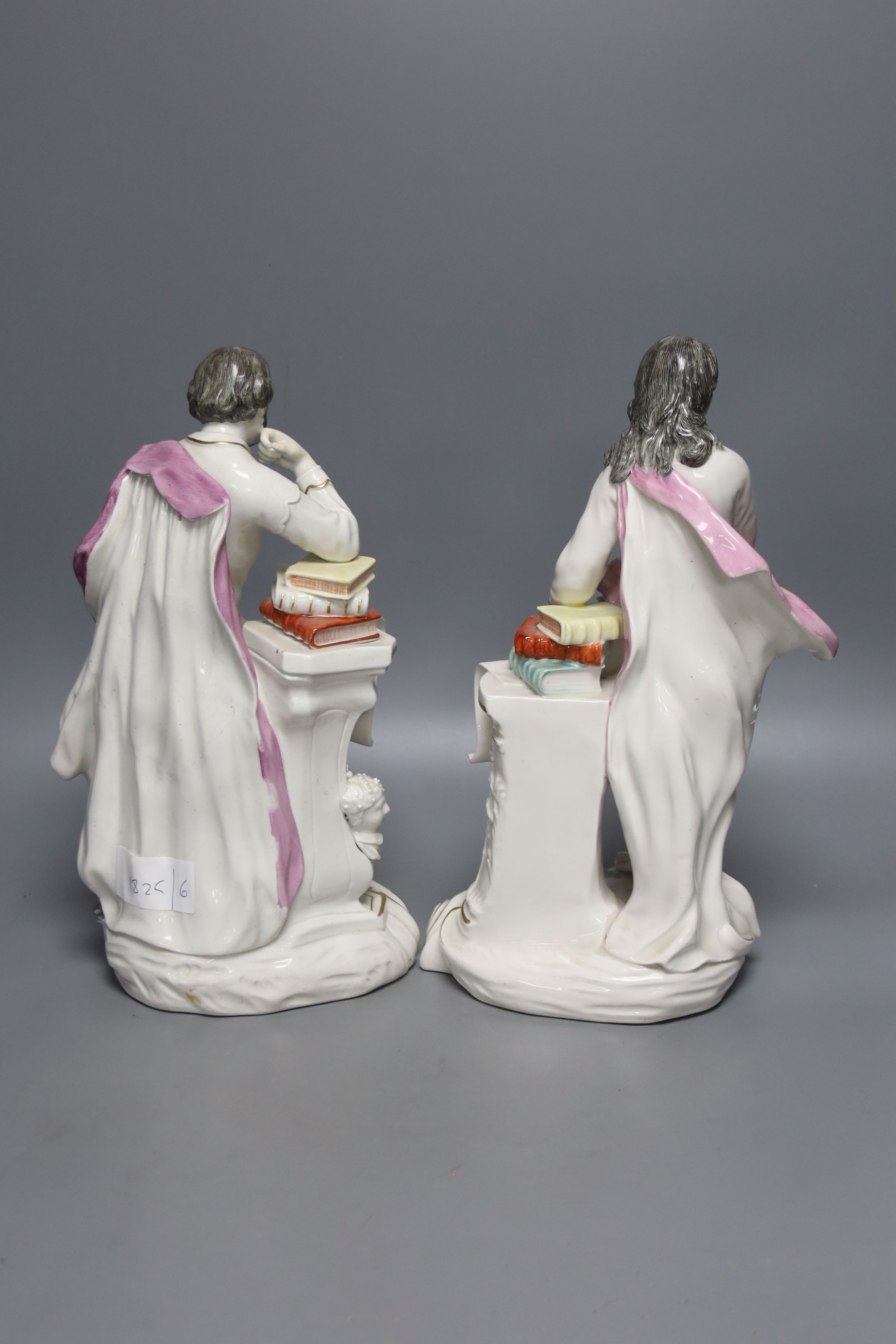 A pair of large Derby porcelain figures of Shakespeare and Milton, c.1780, 31 cm high